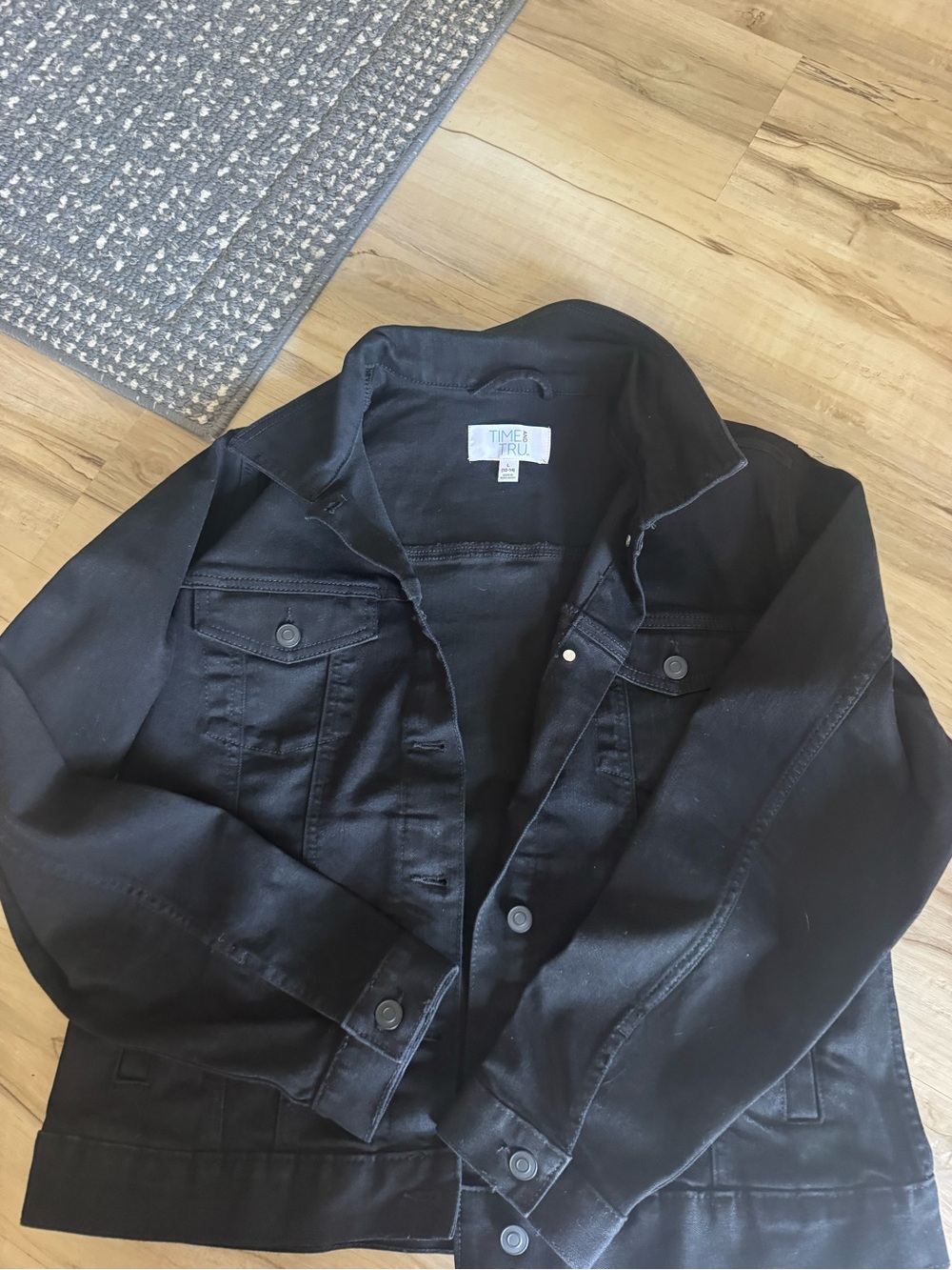 Time and Tru Black Denim Jacket - Women's Button-Front Jean Coat - Picture 2 of 3
